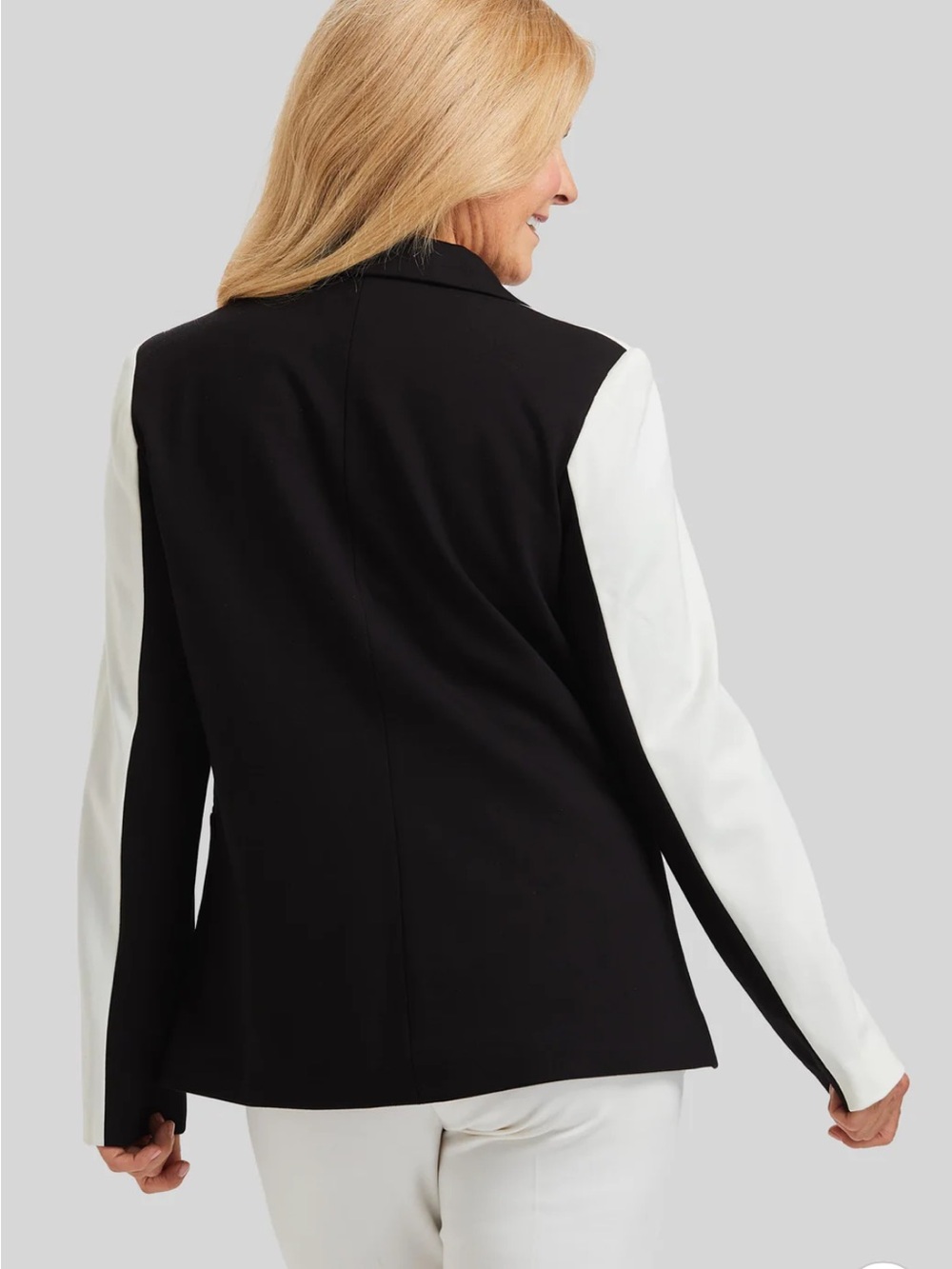 NEW PEACE OF CLOTH axel colorblock blazer in oyster & black Women’s Large - Picture 3 of 6